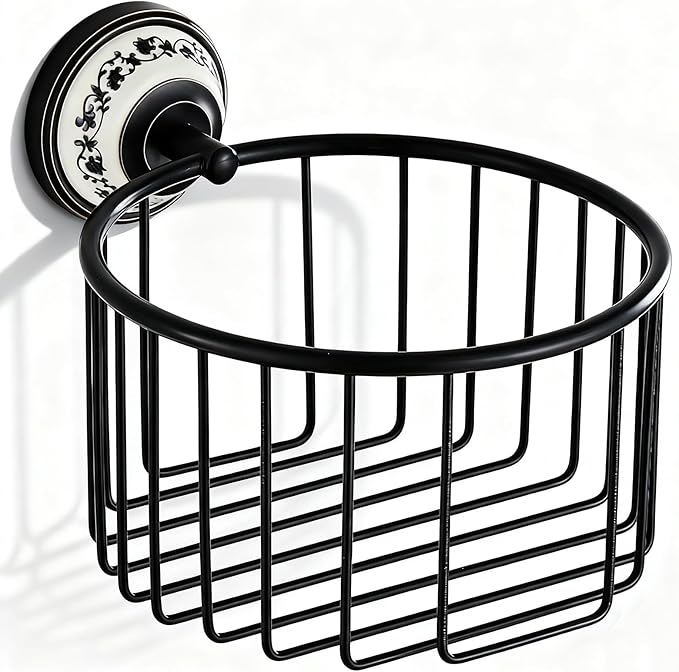 Toilet Paper Holder Basket, NEWRAIN Wall Mounted Brass Toilet Roll Holder, Oil Rubbed Bronze Toilet Paper Storage Rack, Vintage Bathroom Decor