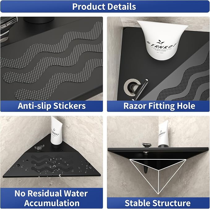 10'' Corner Foot Rest for Shaving Legs, 304 Stainless Steel Grout in Footrest with Shaving Holder, Recessed Designed Foot Ledge for Bathroom Shower