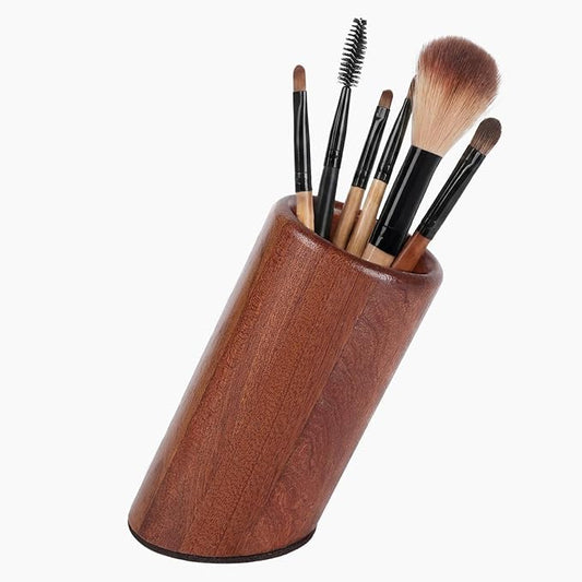 walowalo Pen Holder Natural Wooden Pencil Holder for Desk, Angled Design Makeup Brush Holder Pencil Cup, Multiple-Use Marker Holder Desktop Stationary Organizer for Office, Home, School