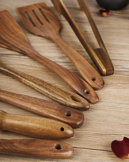 Wooden Utensil for Cooking, Wood Kitchen Utensils Cooking Set Teak Wood Spoons set for Cooking,Spatulas Non-Stick for Cookware Kitchen Spoon (7)