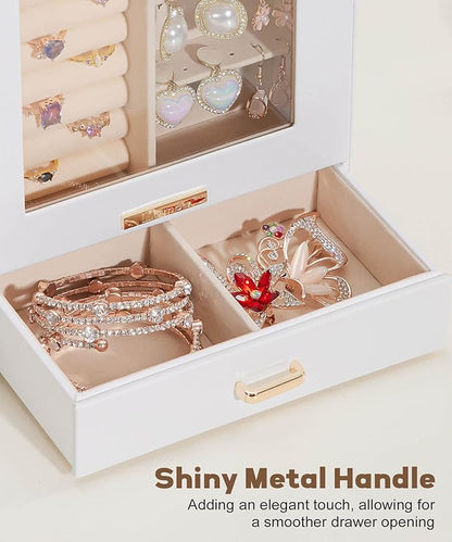 Homde Jewelry Organizer Girls Women Jewelry Box for Necklaces Rings Earrings Gift Bracelets Storage Case (White + Gold)