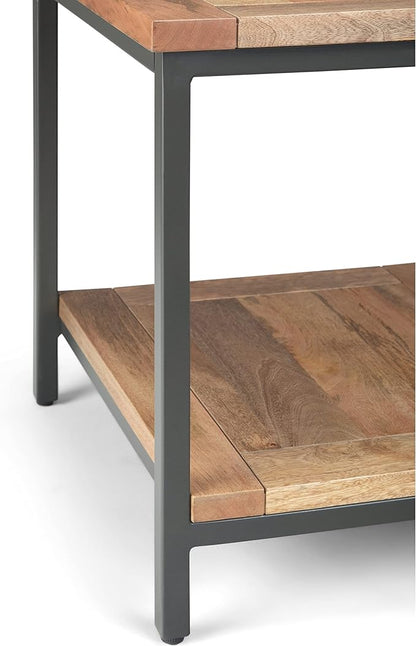 SIMPLIHOME Skyler End Table - 22 inch Wide Solid Mango Wood and Metal Side Table in Natural, Industrial Accent Table for Living Room or Bedroom with Open Storage Shelf, Assembled