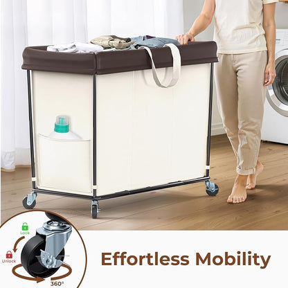 Mefirt 320L Laundry Hamper with Wheels, 3 Section Large Rolling Laundry Basket Bag with Wheels, Clothes Hamper Cart for Laundry, Bedroom, Bathroom and Dorm