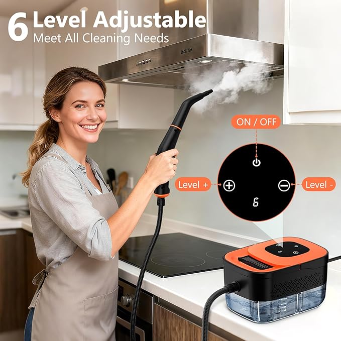 Steam Cleaner, Portable Steamer for Cleaning with 16pcs Accessories, 6-Level Adjustable and 15s Heat-Up, Handheld Steam Cleaner for Home, Tile, Dirt, Grout, Grease, Car Detailing