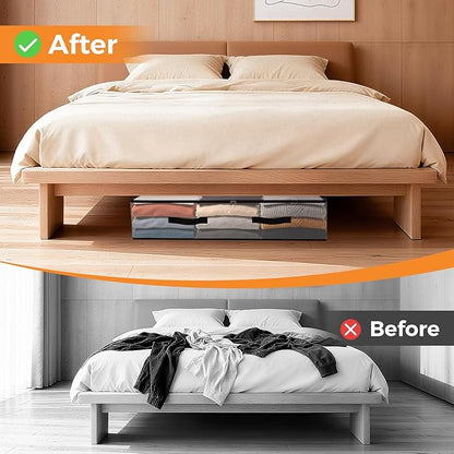 6 Pack Under Bed Storage Bags, 75L Foldable Clear Storage Containers with Handles, Dual Zippers for Comforter, Clothes, Bedding, Linen Sheets, Sweaters, Blanket Storage