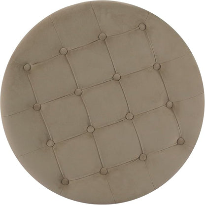 Homepop Home Decor | Button Tufted Velvet Round Storage Ottoman | Ottoman with Storage for Living Room & Bedroom, Fawn Velvet