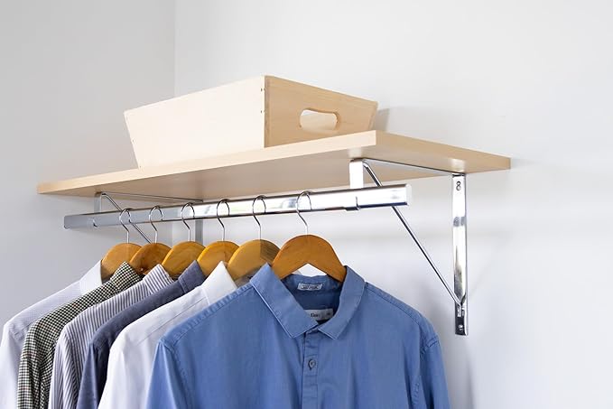 Custom Cut-to-Size Premium Wall-Mounted Shelf with Rod and Bracket Kit. 3/4" Thick Shelves, 14 inches deep. Customize The Length from 16" up to 72".
