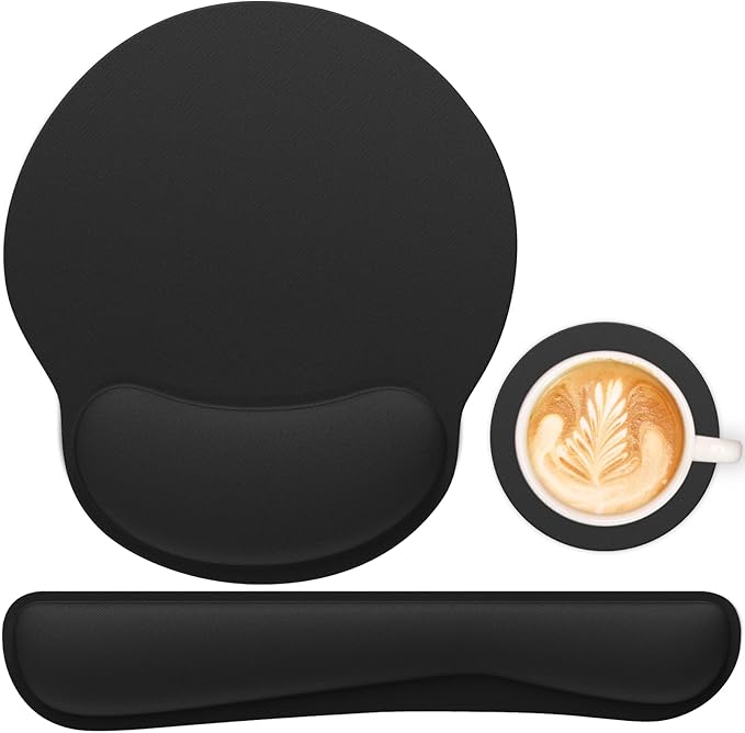 Ergonomic Mouse Pad with Wrist Rest and Keyboard Wrist Rest, Mousepad and Wrist Rest for Computer Keyboard, Pain Relief, Non-Slip Rubber Base, Mouse Pad with Wrist Support for Gaming, Office, Black