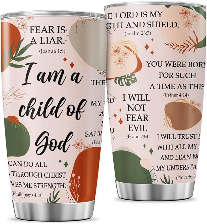 Christian Bible Verse Travel Cup, Inspirational Scripture Quotes Gift 20oz Stainless Steel Insulated Tumbler, Religious Faith Drinkware for Women, Men, Church Members