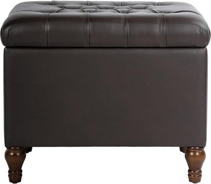 Spatial Order Medium Tufted Storage Ottoman - Espresso Brown Faux Leather