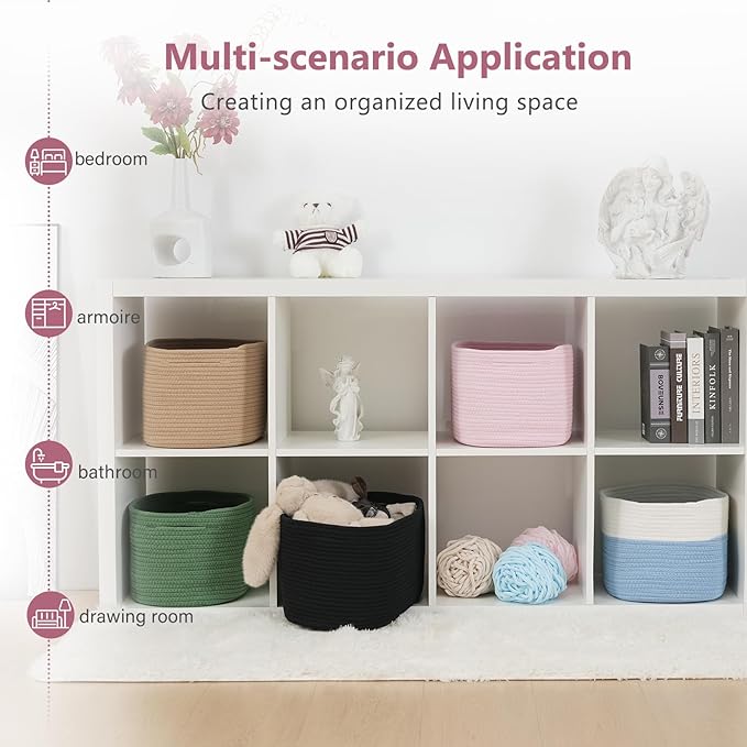 Cotton Rope Storage Basket, 15x10x9 Inches, Woven Basket for Shelves, Clothes, Towels, Books, and Laundry, Light Pink (1 Pack)