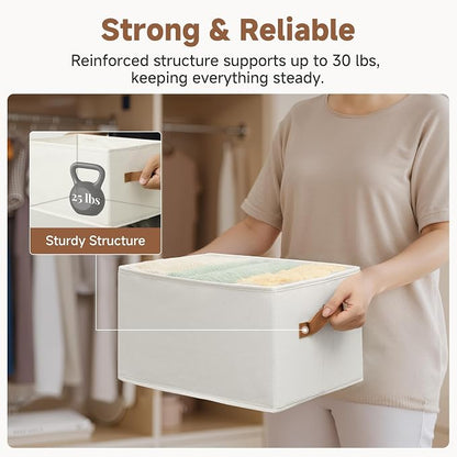 StorageWorks Closet Organizers and Storage Bins, Foldable Shelf Baskets, Clothes Storage Basket for Organization, Ivory White, 3-Pack, Large