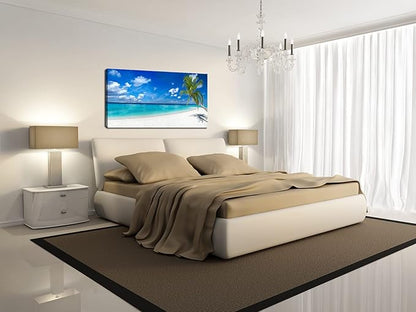XXMWallArt FC2462 Seascape Wall Art Tropical Paradise Beach With White Sand and Coco Palms Canvas Wall Art Summer Beach Nature Pictures for Living Room Bedroom Home and Office Wall Decor