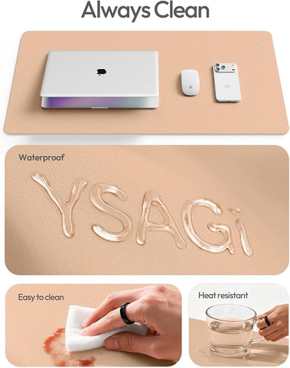 YSAGi Leather Desk Pad Protector, Office Desk Mat, Large Mouse Pad, Non-Slip PU Leather Desk Blotter, Laptop Desk Pad, Waterproof Desk Writing Pad for Office and Home (Latte,55" x 24")