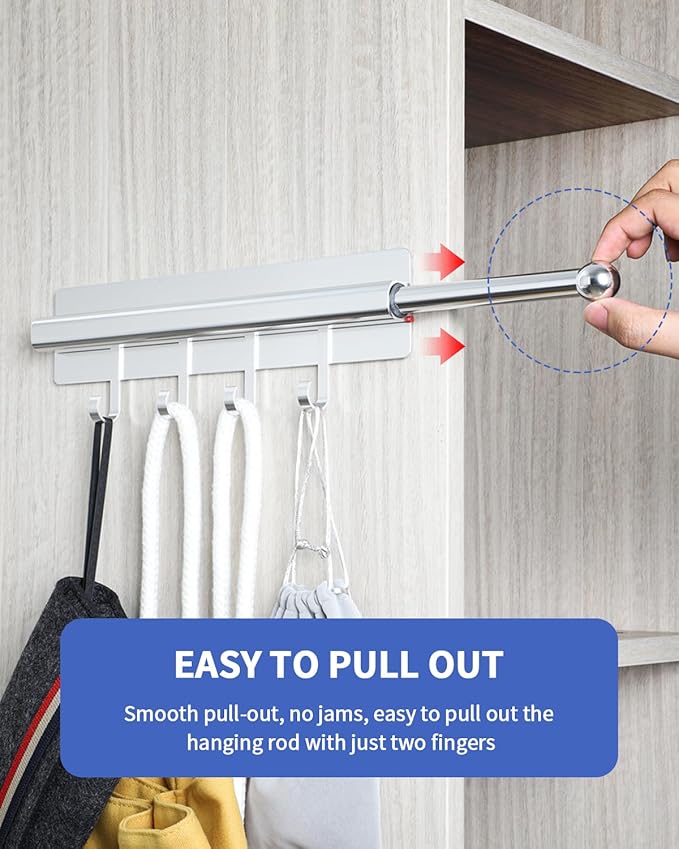 Adhesive Valet Rods for Closets Silvery Closet Valet Rod with Hooks 12 inch valet rod for closet pull out Valet Rods for Closet Storage and Organization Storage Clothes Hanger