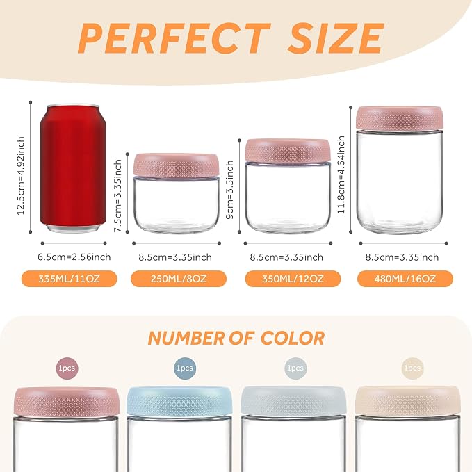 8 oz/250 ml Clear Glass Storage Canister with Airtight Lid, 4 Pack Small Cute Decorative Container Jar for Overnight Oats, Snacks, Yogurt, Cereal, Fruit, Salad, Spice, Sugar, Coffee, Tea
