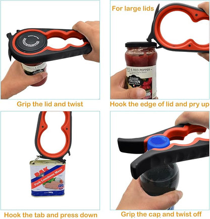 Jar Opener for Weak Hands, 5 in 1 Bottle Opener for Seniors with Arthritis | Multifunction Lid Opener, Adjustable, Non-slip, Effortlessly Open Jars Bottles and Ring Pull Cans,Included Rubber Gripper Pad