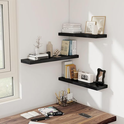Fun Memories 36 Inch Floating Shelves, Wall Shelves Set of 2 for Bathroom/Living Room/Bedroom/Kitchen, Black Floating Shelf for Wall Decor with Invisible Brackets