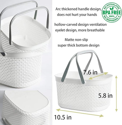 rejomiik Portable Shower Caddy Basket, Plastic Organizer Storage Tote with Handles for Bathroom, College Dorm, Kitchen, White