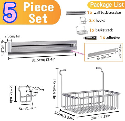 MINGLING Shower Caddy Hanging with Wall Back Crossbar, Rustproof 304 Stainless Steel Shower Organizer, Adhesive Bathroom Wall Storage Basket for Kitchen and Home Decor