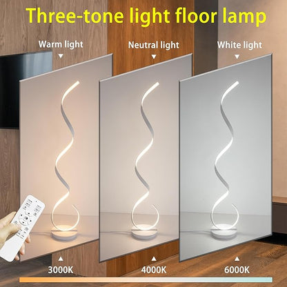 57inch Spiral LED Floor Lamp, 3 Light Color Remote Dimmable Torchiere Super Bright for Beside Living Rooms Offices (White)