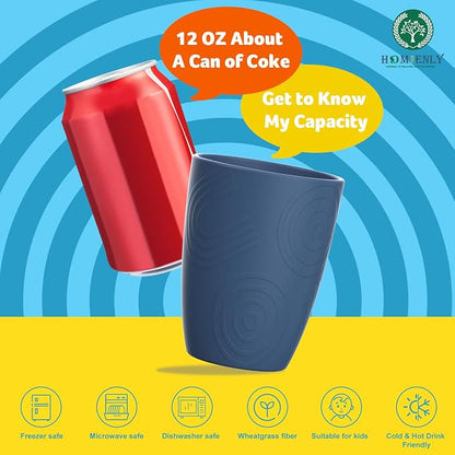 Unbreakable Plastic Drinking Glasses Alternative, Reusable Water Tumblers Set of 8, Wheat Straw Cups for Kitchen, Picnic, RV, Microwave & Dishwasher Safe Drinking Cups for Hot and Cold Beverage(Blue)