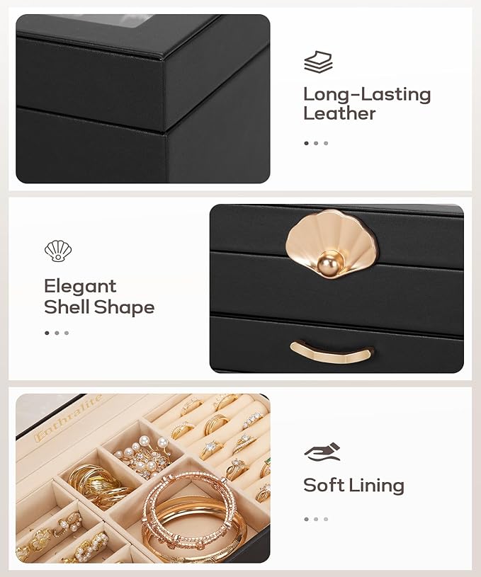 Jewelry Box with 1 Drawers: Display Organizer for Earrings Necklaces - Gifts for Girls Women (Black)