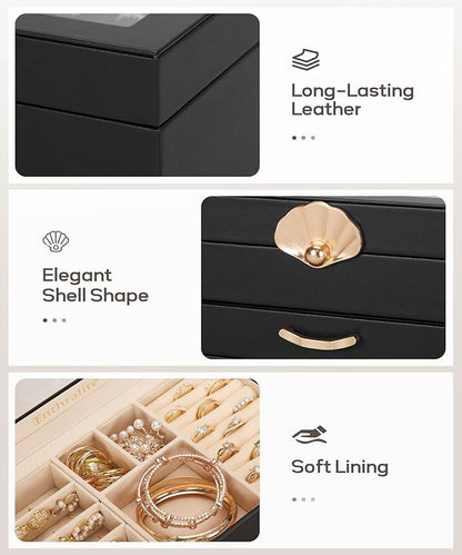Jewelry Box with 1 Drawers: Display Organizer for Earrings Necklaces - Gifts for Girls Women (Black)