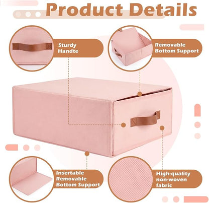 Windyun 4 in 1 Stackable Storage Drawers Closet Organizer with Dividers for Socks Underwear Bras Scarves Ties Large Dresser Organizer Bins Foldable Clothes Storage Boxes, 12 x 15 x 6 Inch(Pink)