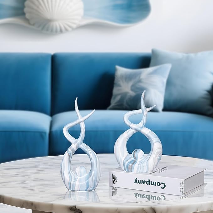 Blue Sculpture Home Decor, Modern Living Room Decorations, Table Centerpieces for Dining Room, Abstract Sculpture Coffee Table Decor, Coastal Centerpieces for Tables