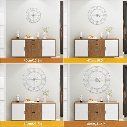 1st owned Large Wall Clock for Living Room Decor Silent Non-Ticking Decorative Wall Clock Roman Numerals Vintage Battery Operated for Kitchen Farmhouse Cafe Office Decor (Silver, 32 Inches)