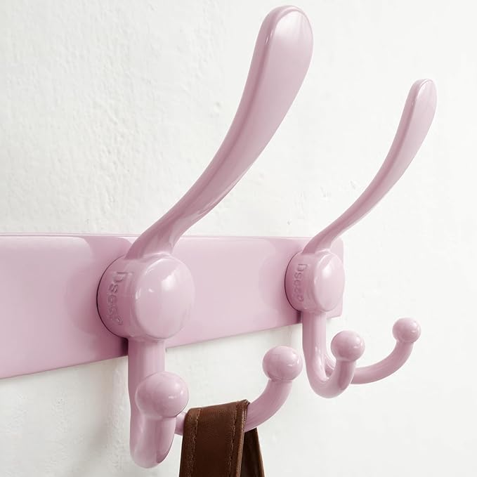 Dseap Coat Rack Wall Mount 2.0 Pro: Heavy Duty 300% Thicker, 16" Stud Mount, Stainless Steel Wall Coat Hooks Hanger for Clothes Jackets Hats Entryway Closet, MaxStrong Series, Pink, Pack of 2