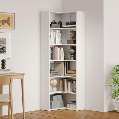 MXV 71.5" Tall L-Shaped Corner Bookshelf, 6-Tier 23.6" Wide Wooden Bookcase with Storage Organizer, Display Shelf for Home, Office, Living Room (23.6")