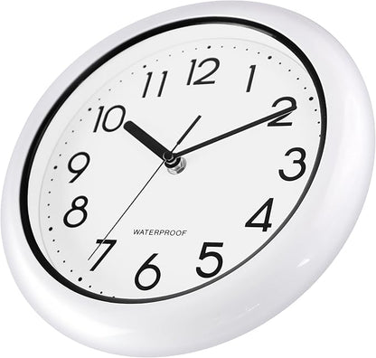 Caysie 10 Inch Sealed Indoor Outdoor Clock Waterproof, Silent Battery Operated Weatherproof Wall Clocks for Pool Patio Outside Home (White)