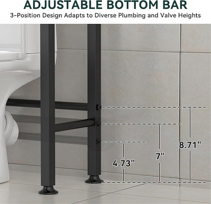 GloTika 4-Tier Over The Toilet Storage with Paper Holder and 4 Hooks - Metal Over Toilet Bathroom Organizer Shelf, Freestanding Bathroom Cabinet for Laundry/Living Room (69.3" H, Black Brown)