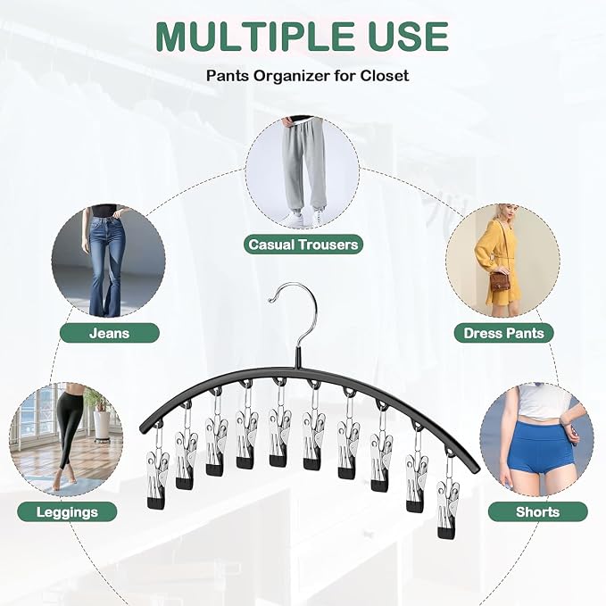 Legging Organizer for Closet,Leggings Hangers for Closet 2 Pack Pants Hangers w/10 Clips, Space Saving Hangers Closet Organizers and Storage for Pants Skirts Scarf Legging