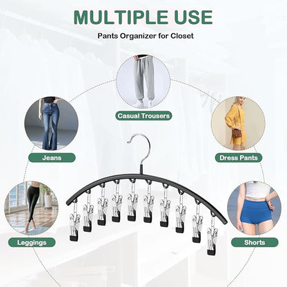 Legging Organizer for Closet,Leggings Hangers for Closet 2 Pack Pants Hangers w/10 Clips, Space Saving Hangers Closet Organizers and Storage for Pants Skirts Scarf Legging
