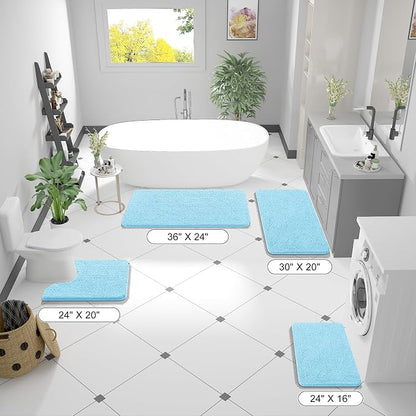 OLANLY Large Bathroom Rugs 70x46, Extra Soft Absorbent Chenille Bath Rugs, Rubber Backing Quick Dry, Machine Washable Bath Mats for Bathroom Floor, Tub and Shower, Home Decor Accessories, Sky Blue