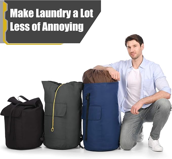 Backpack Laundry Bag, 115L Heavy Duty Extra Large College Laundry Backpack, Dirty Clothes Bag with Shoulder Straps, Laundry Hamper Bag with Drawstring Closure for College Dorm, Apartment Dark blue