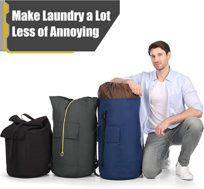 Backpack Laundry Bag, 115L Heavy Duty Extra Large College Laundry Backpack, Dirty Clothes Bag with Shoulder Straps, Laundry Hamper Bag with Drawstring Closure for College Dorm, Apartment Dark blue