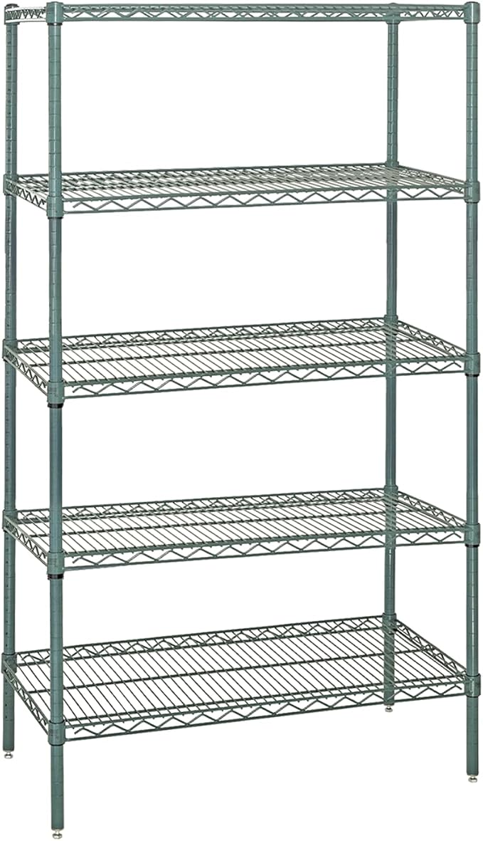 Quantum Storage Systems WR86-2142P-5 Wire Shelving Starter Kit, 42" W x 21" D x 86" H, 600 lbs Capacity, Carbon Steel, Epoxy Coated, Green, NSF