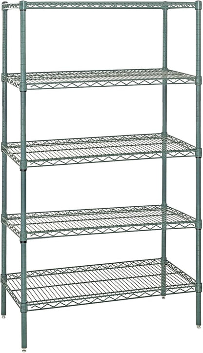 Quantum Storage Systems WR86-2142P-5 Wire Shelving Starter Kit, 42" W x 21" D x 86" H, 600 lbs Capacity, Carbon Steel, Epoxy Coated, Green, NSF