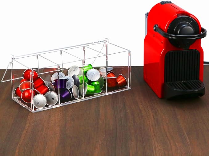 QWORK Coffee Capsule Holder Acrylic Box, Clear 4 Compartment Coffee Pod Storage Organizer with Lid, 11.73" x 5.12" x 4.72"