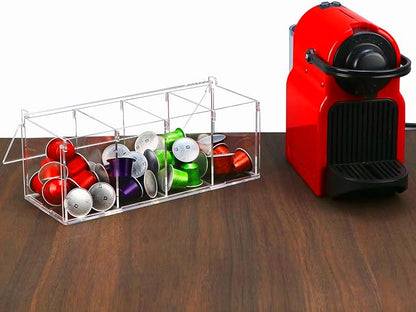 QWORK Coffee Capsule Holder Acrylic Box, Clear 4 Compartment Coffee Pod Storage Organizer with Lid, 11.73" x 5.12" x 4.72"