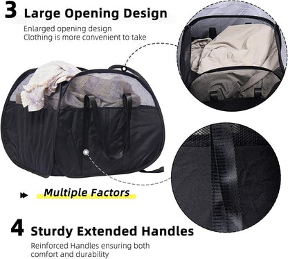 Collapsible Laundry Basket, 90L Foldable Pop Up Laundry Hamper with Reinforced Handles, Tear Proof Mesh Dirty Clothes Hamper for Laundry (Black)