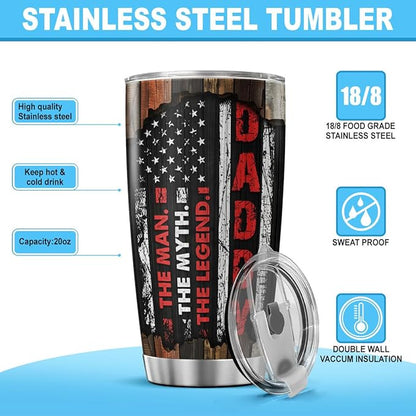 Funny Dad Gift with Nutrition Facts, Rustic American Design Stainless Steel Tumbler, 20oz Insulated Coffee Cup for Father, Husband, Grandpa, Birthday, Father's Day Present