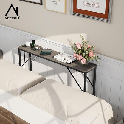 Console Table, Skinny Entryway Table with Fast-Charging Station, Narrow Long Sofa Table, Behind Slim Couch Table for Entrance, Hallway, Living Room Decor ST-GY100-1