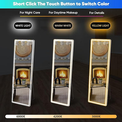 OLIXIS 16"x 60" LED Full Length Mirror with Lights, Standing Lighted Floor Full Body Mirror with 3 Color Lighting, Wall Mounted Mirrors for Bedroom, Home, Entryway with Tempered Glass