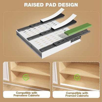 Seinloes Pull Out Cabinet Organizer, 4-Side Expandable to Fit Most Cabinets, 3 Rail Slide Out Drawers with Raising Pad for Framed & Frameless Cabinets, 11"-16" W x 13"-17" D, White, 2 Pack