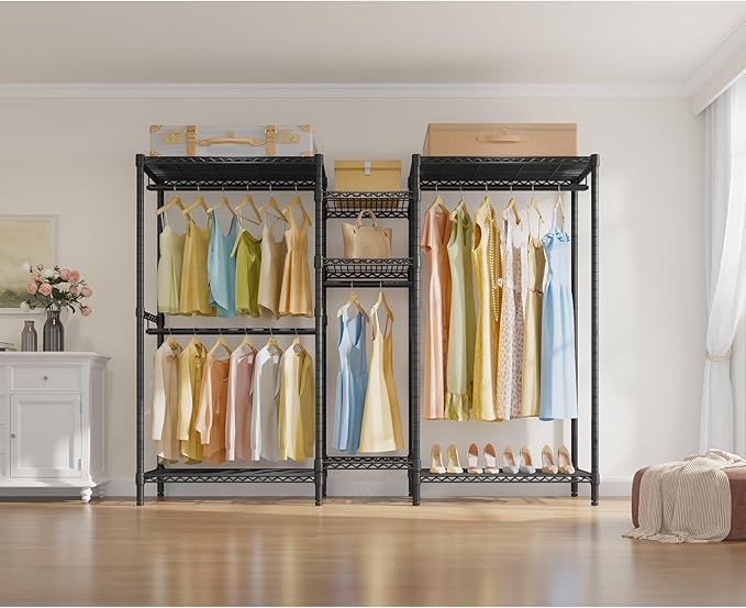 VIPEK L6 Heavy Duty Clothes Rack L Shape Clothing Rack 5-Tier Wire Garment Rack Freestanding Closet with 7 Adjustable Shelves & 4 Hanging Rods, 42.1" L x 42.1" W x 76.4" H, Max Load 850LBS, Black